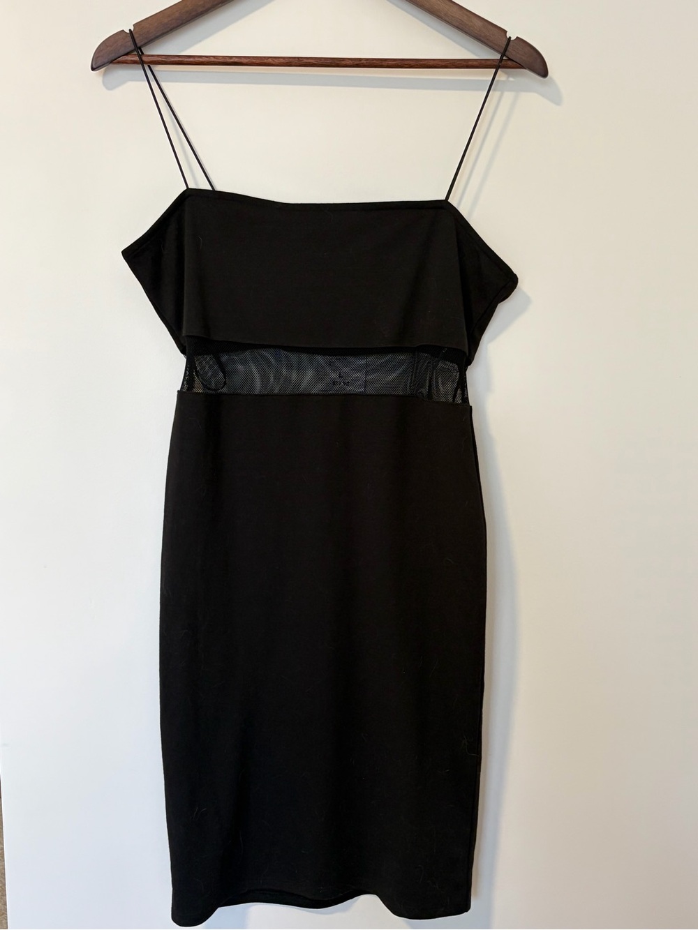 Forever 21 Black Bodycon Spaghetti Strap Midi Dress with Mesh Waist